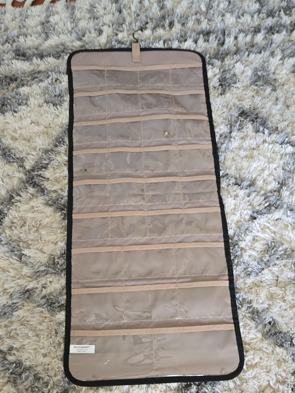 Hanging Jewelry Organizer - Beige with Black Trim